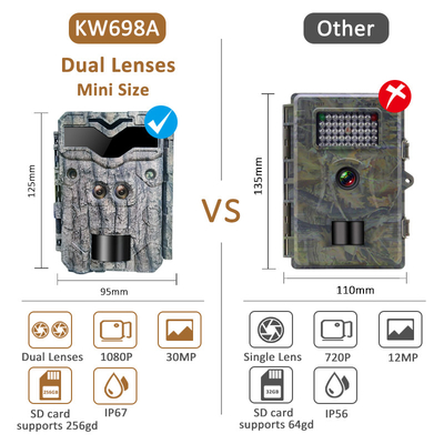 KW698A 狩猟追跡カメラ 双レンズ 2センサ 偵察カメラ 4K ゲームカメラ ナイトビジョン