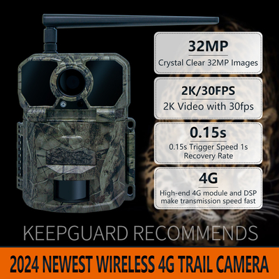 4G無線狩猟カメラ KW896 アンテナ付き 100フィート 夜間視野 32MP 2K 0.15s 鹿狩りのトリガー速度