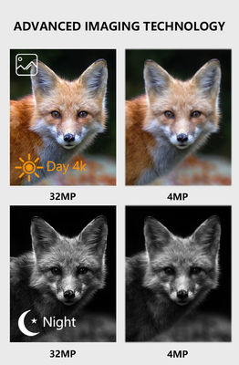 32MP カモフラージュ IP66 防水 ナイトビジョン 狩猟カメラ 4K ビデオと 512GB メモリーカード容量