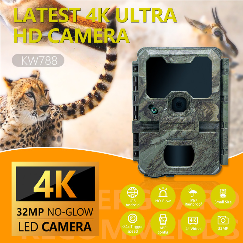野生動物監視カメラ ナイトビジョン 0.1s 撮影速度 32MP 4K 狩猟カメラ 防水 IP67 動物観察カメラ 狩猟用品