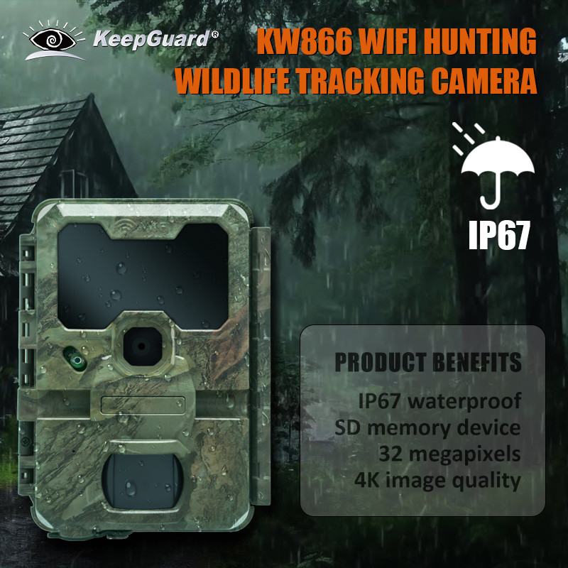 KW866 WIFI 狩猟野生生物のトレイル カメラ 防水 IP67 OEM/ODM 512GB ストレージ SDメモリーカード 32MP 4K 簡単使用