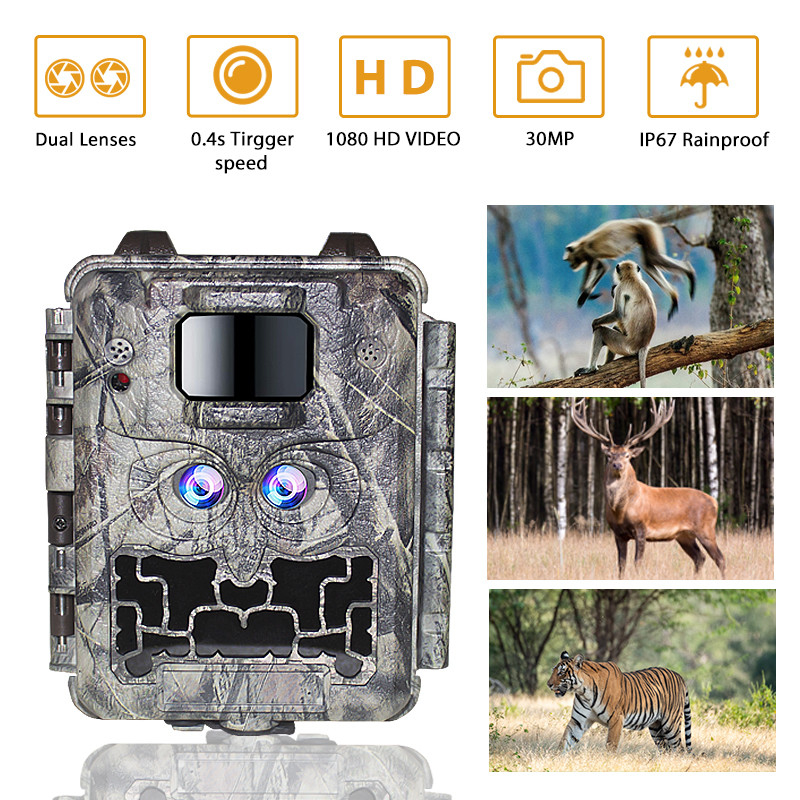 KW591 野生生物カメラ 無光 双センサー 1080P 防水 IP67 0.4s トリガー速度 512GB までのストレージ 狩猟カメラ
