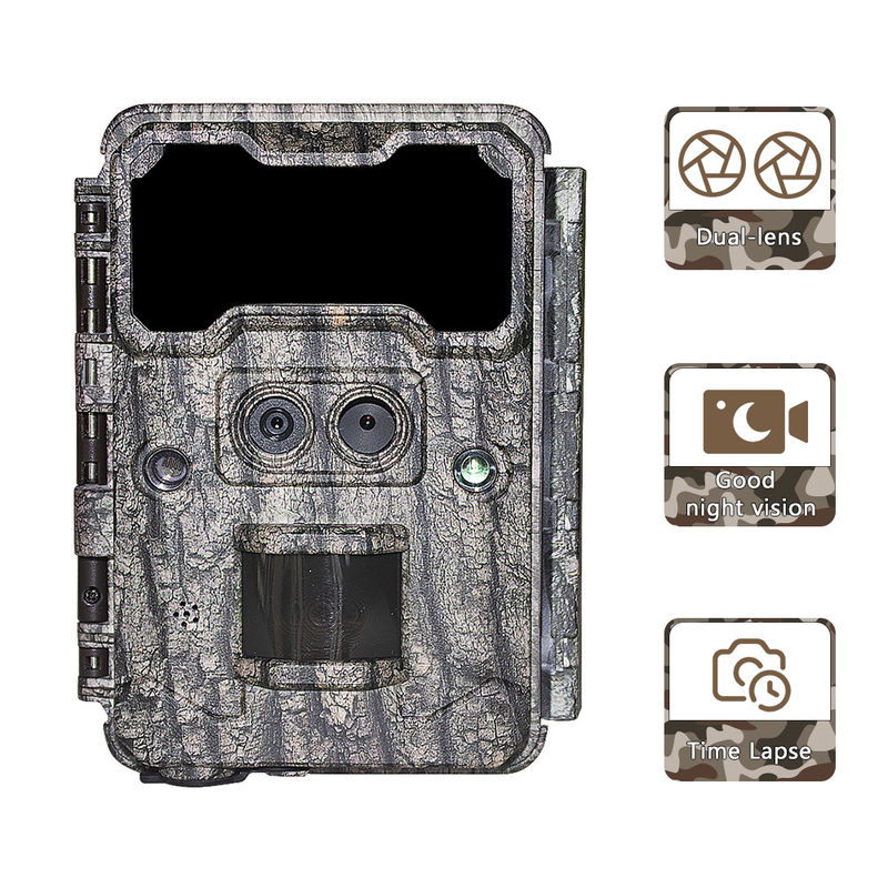 屋外狩猟カメラ KW696 デュアルレンズ 30MP 防水 IP67 512GB までの1080p ナイトビジョン