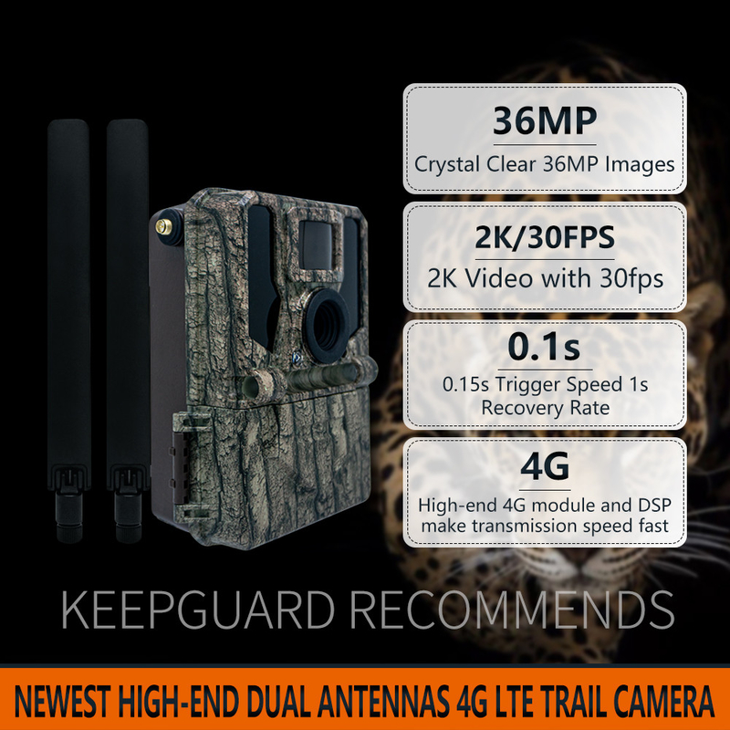 高級4G無線追跡カメラ 2024 最新のKW897 双アンテナ 36MP 2K 0.1sトリガー速度 夜間視力